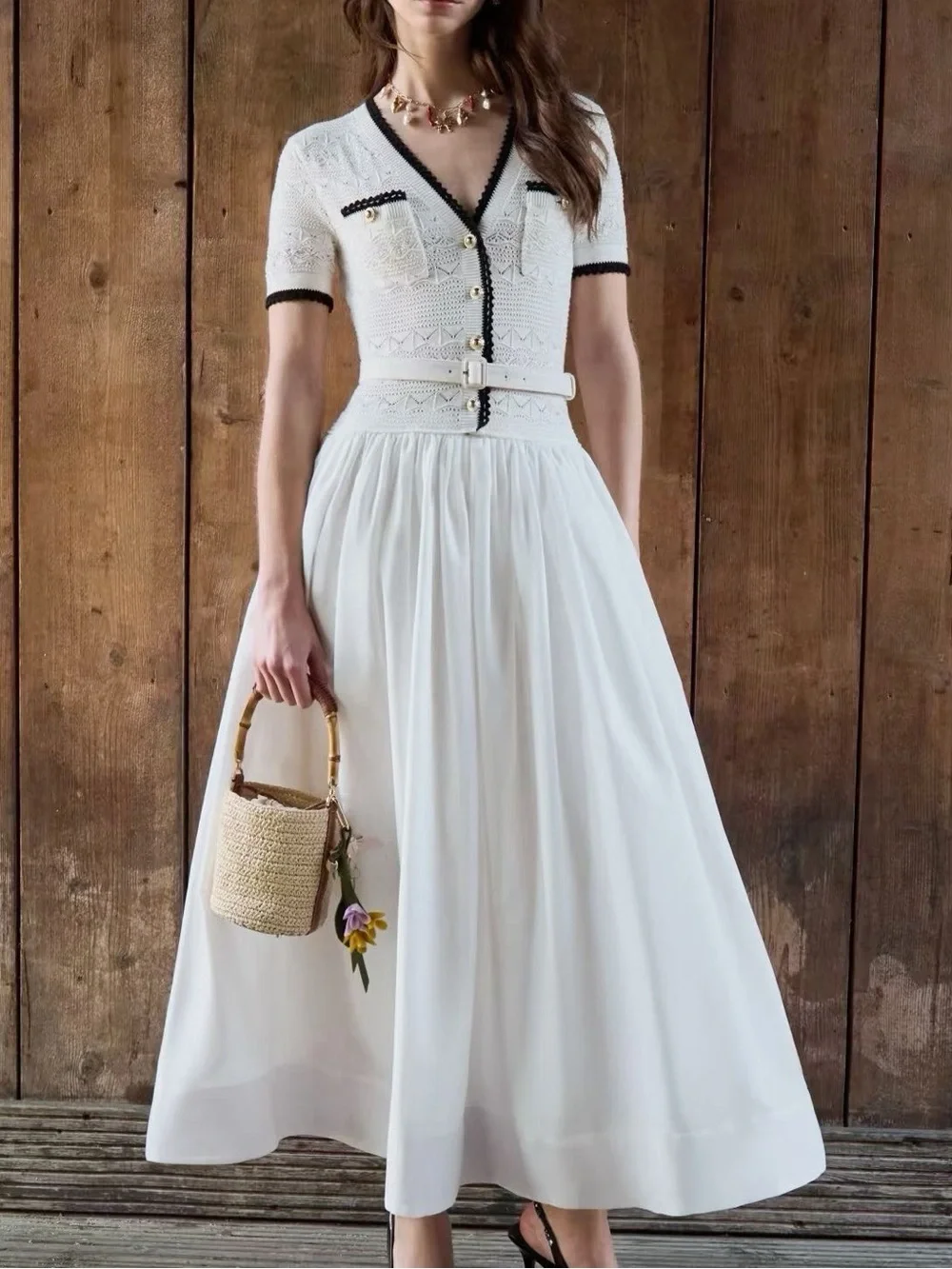 NWOT Self-Portrait White Knit Belted Midi Dress, Size XS/S/M/L - Picture 1 of 6